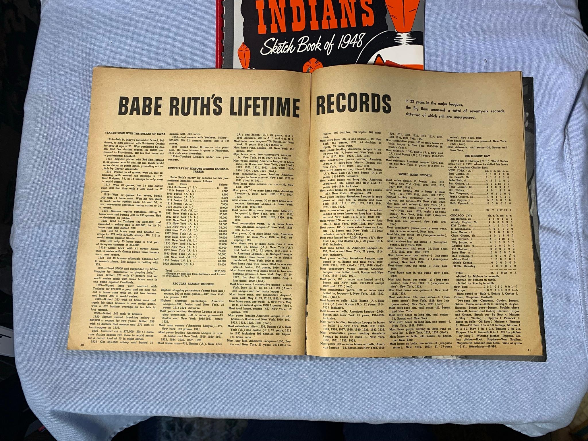 DELL Babe Ruth as I Knew Him Magazine, Cleveland Press Official Scorecard & Program