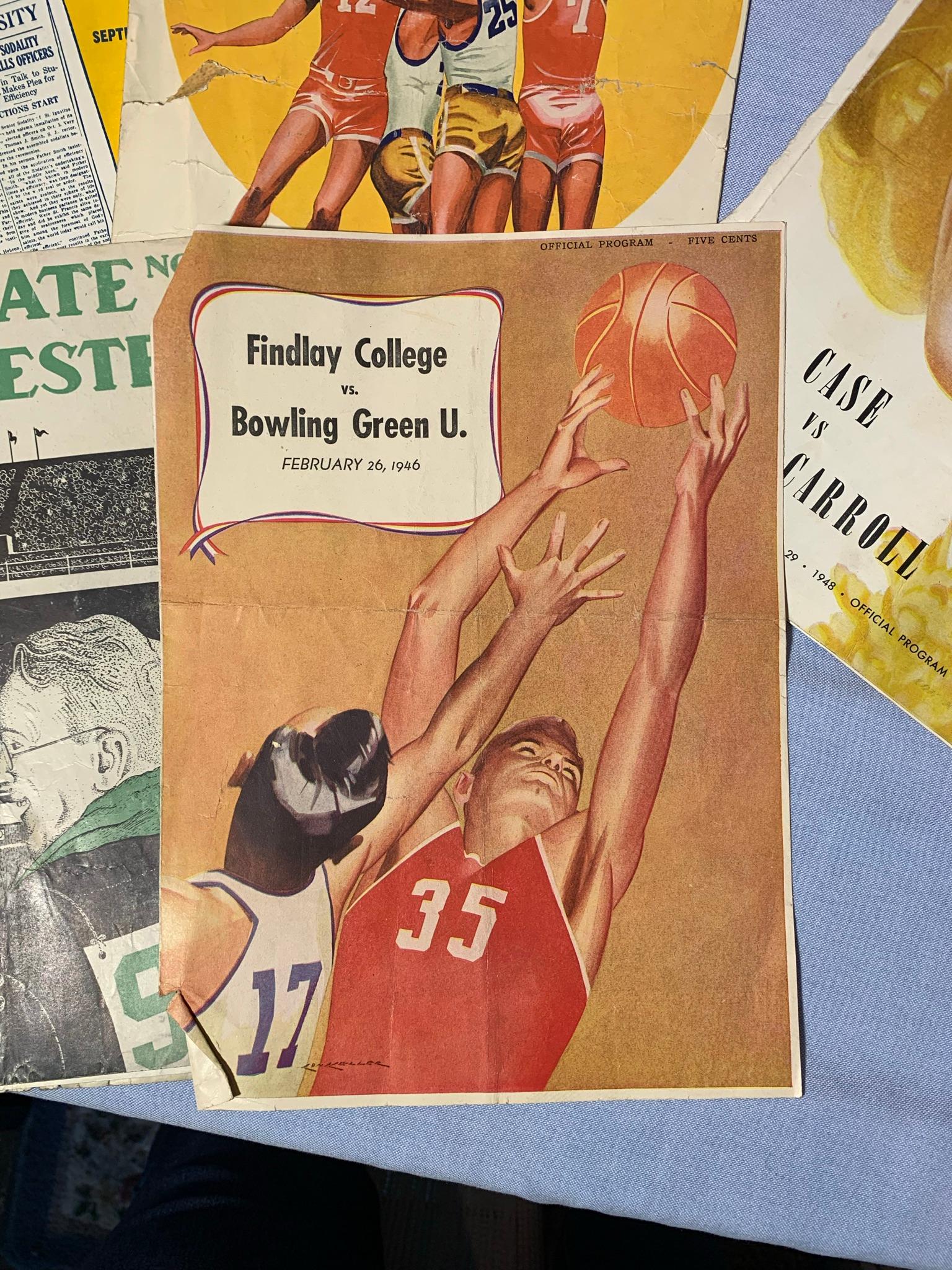 1948 Cleveland Arena Track Meet Brochure, 1946 Findlay College v Bowling Green Score Book