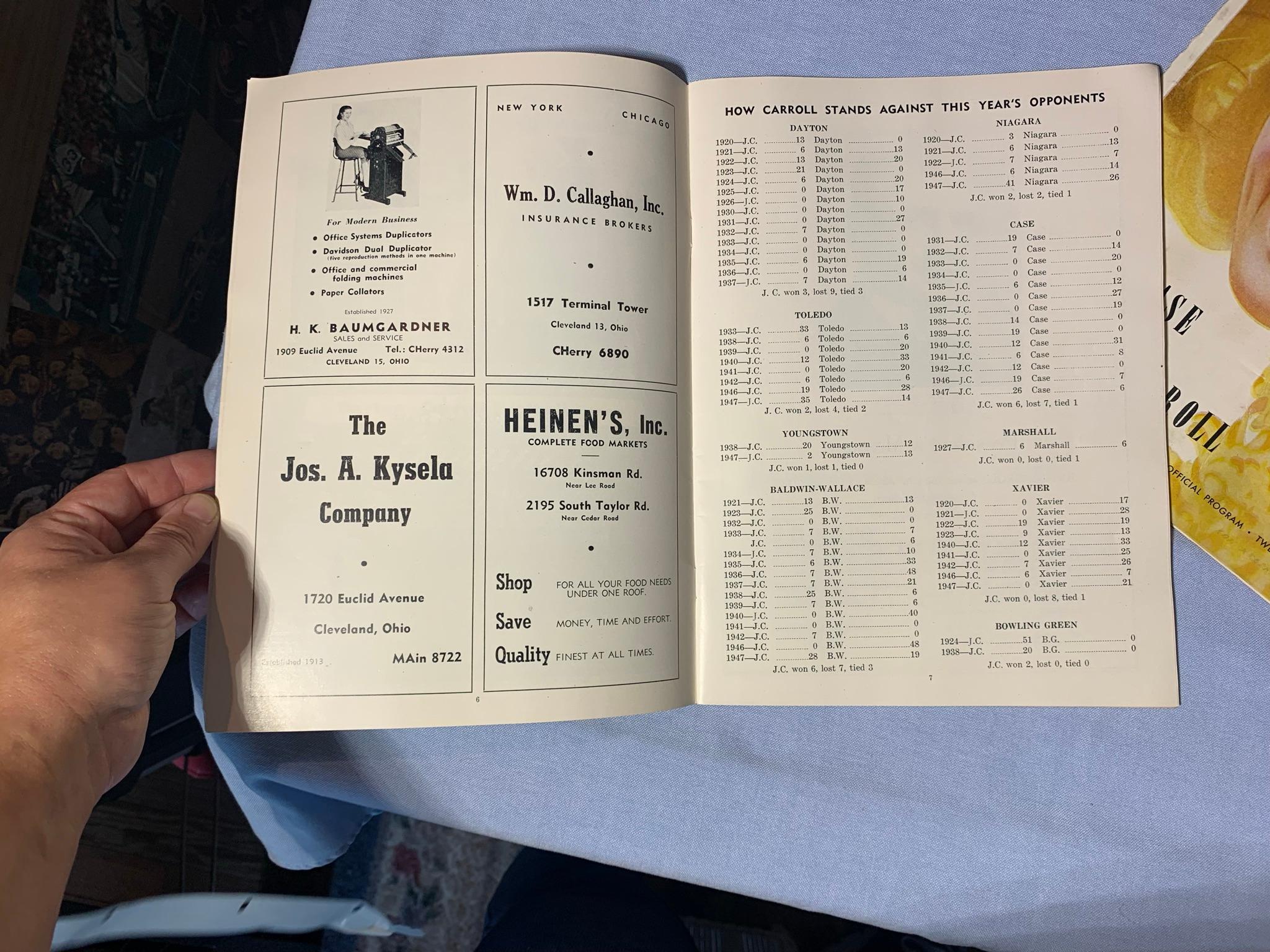 1948 Cleveland Arena Track Meet Brochure, 1946 Findlay College v Bowling Green Score Book