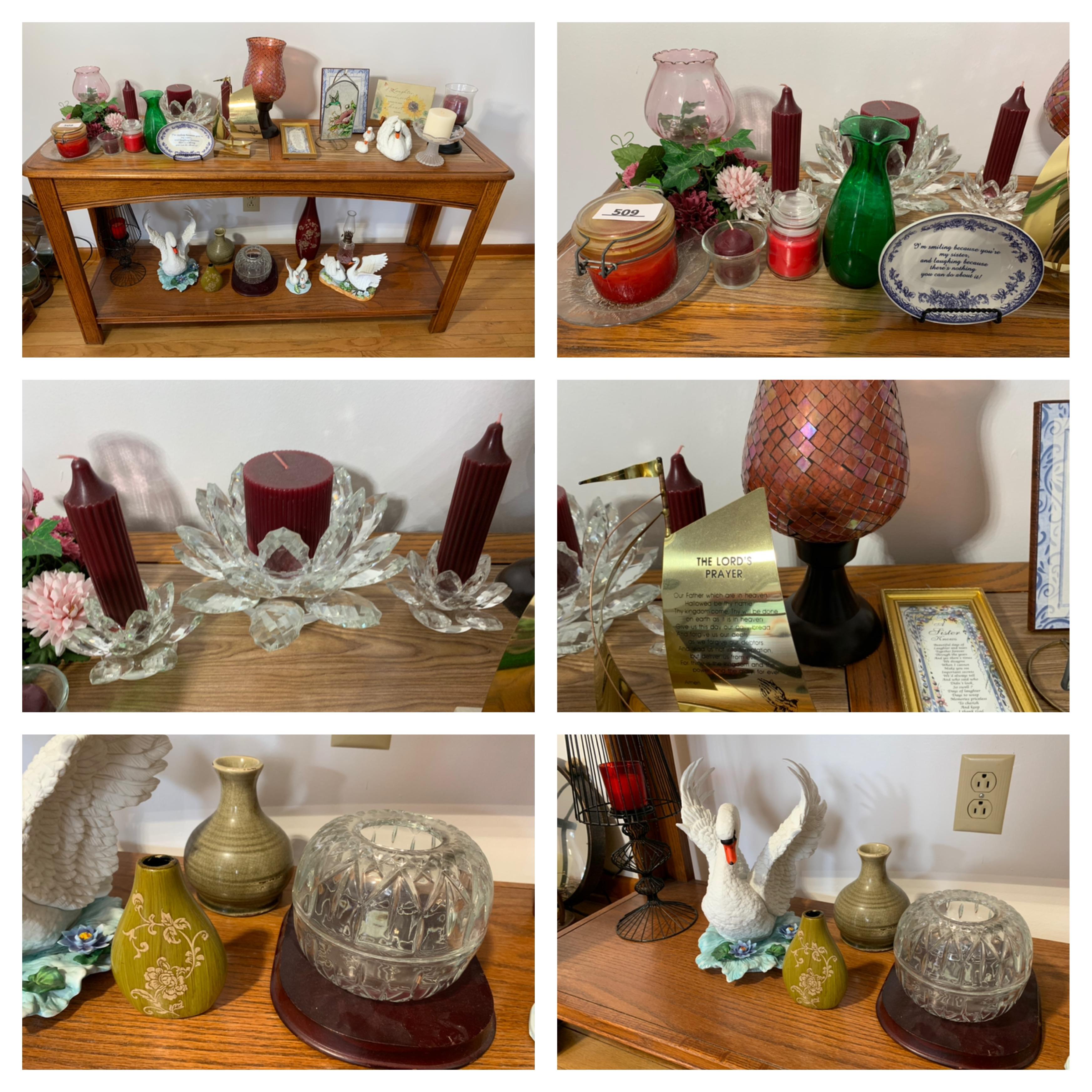 Console Table & Contents - Candles, Home Interior, Glassware & More