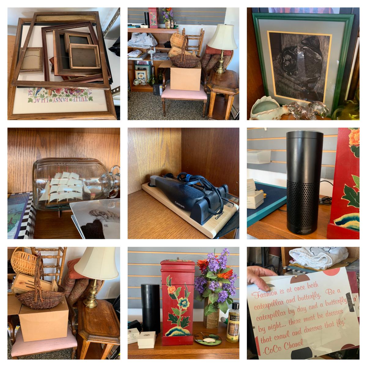Household Items - Frames, Shelf, Lamp, End Stand, Stools, Horse Shoes, Lamp Shades & More