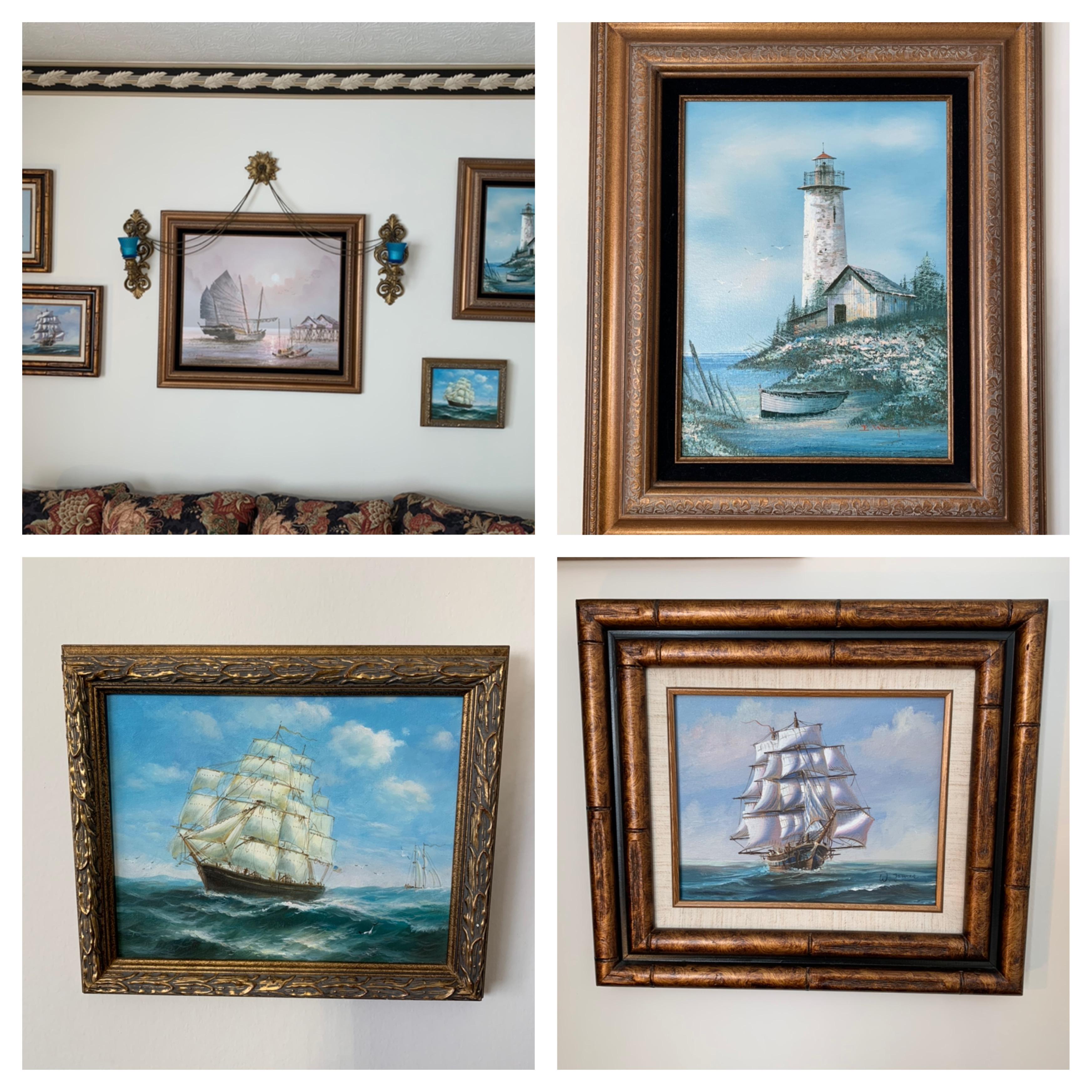 Group of Nautical Art - Ships & Lighthouses.  Well Framed.