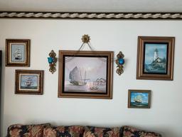 Group of Nautical Art - Ships & Lighthouses.  Well Framed.