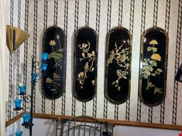 Oriental Style Wall Hangings, Collector Plates, Display Cabinet, Blue/White Pottery, Candle Holders