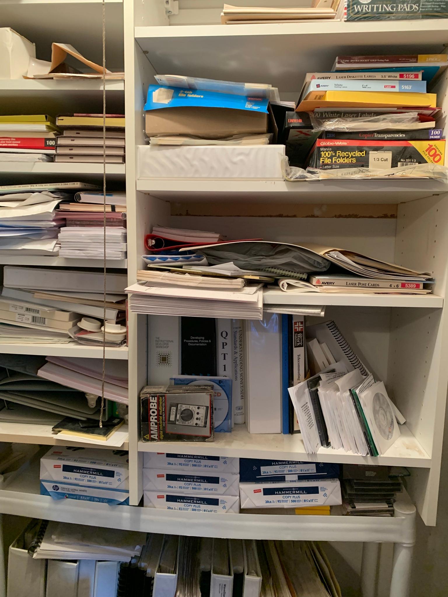 Cleanout Office - Printers, Paper, Desks, Monitors, Book Shelf, Books & More.  See Photos