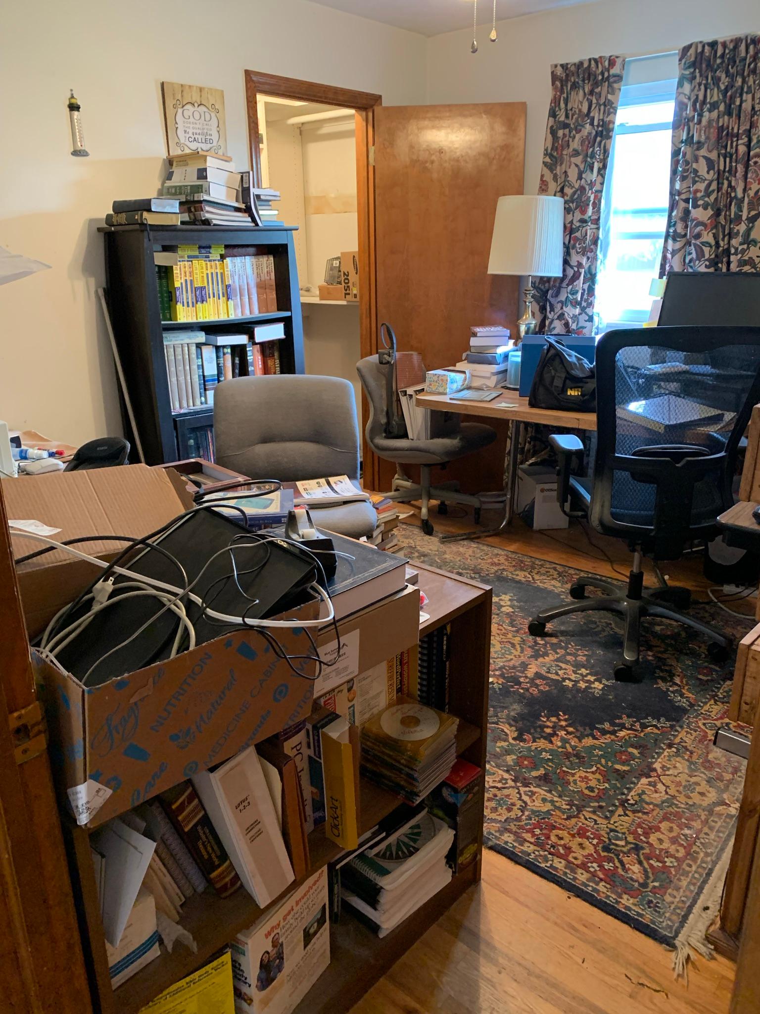 Cleanout Office - Printers, Paper, Desks, Monitors, Book Shelf, Books & More.  See Photos