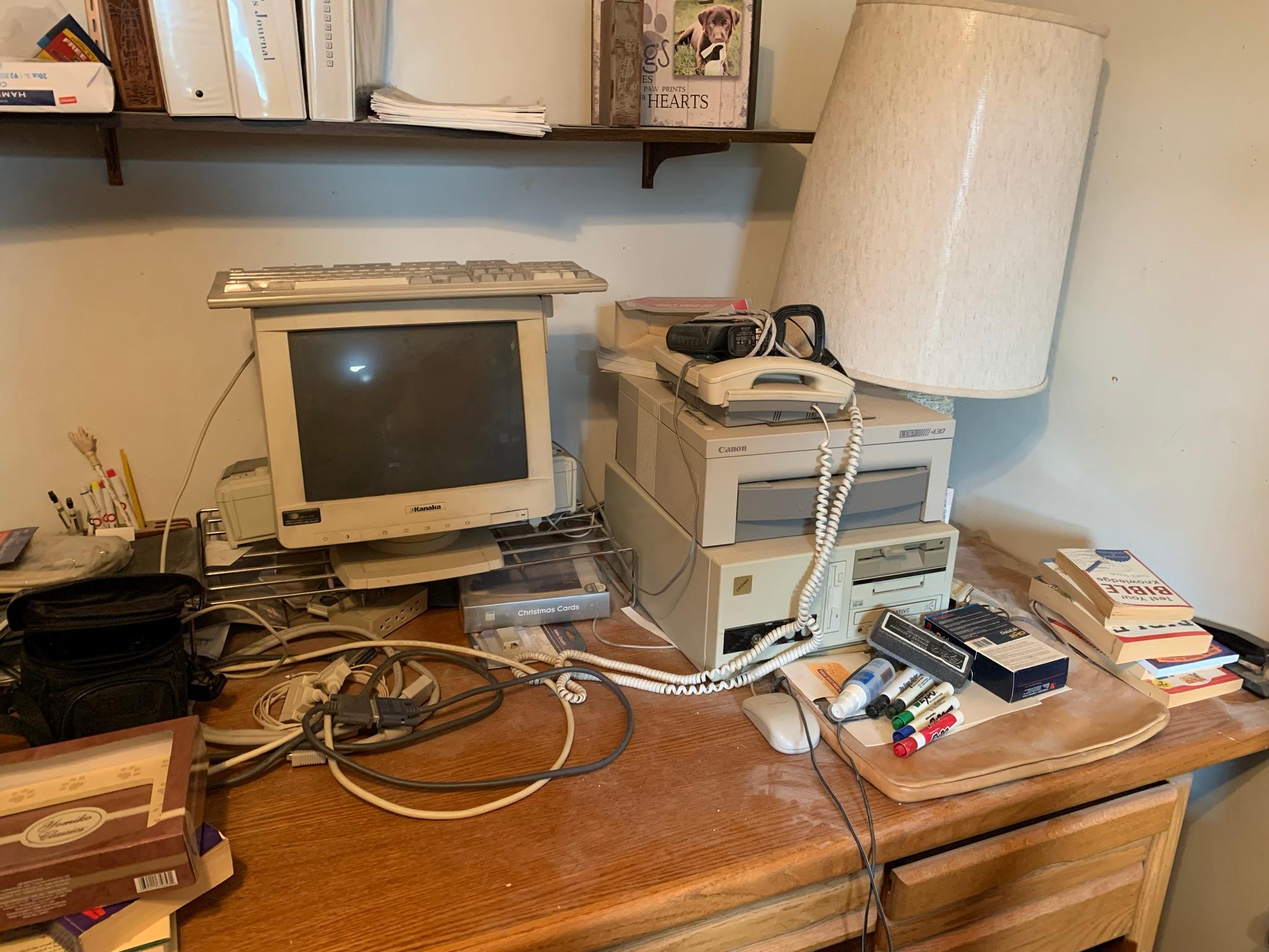 Cleanout Office - Printers, Paper, Desks, Monitors, Book Shelf, Books & More.  See Photos