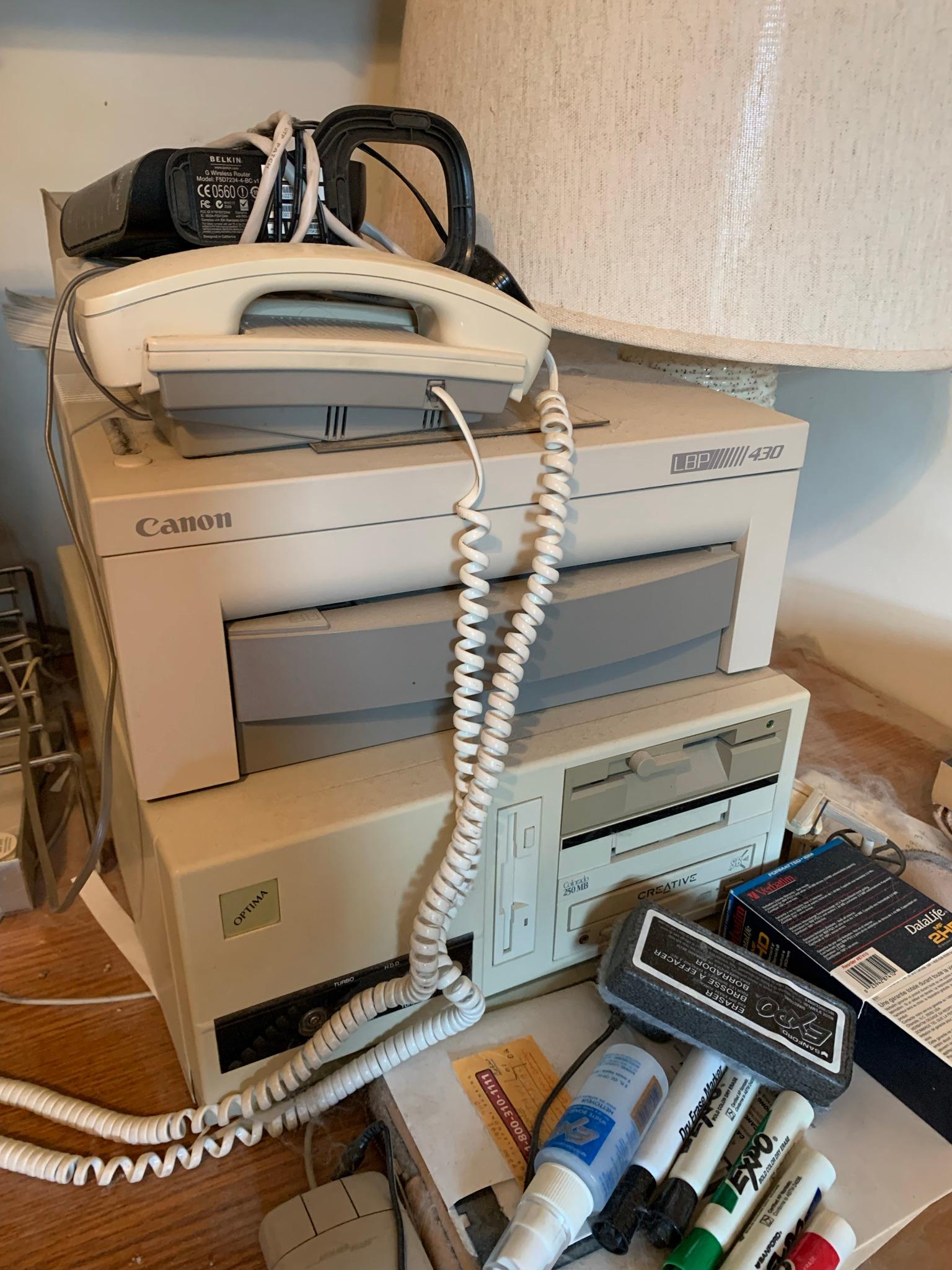 Cleanout Office - Printers, Paper, Desks, Monitors, Book Shelf, Books & More.  See Photos