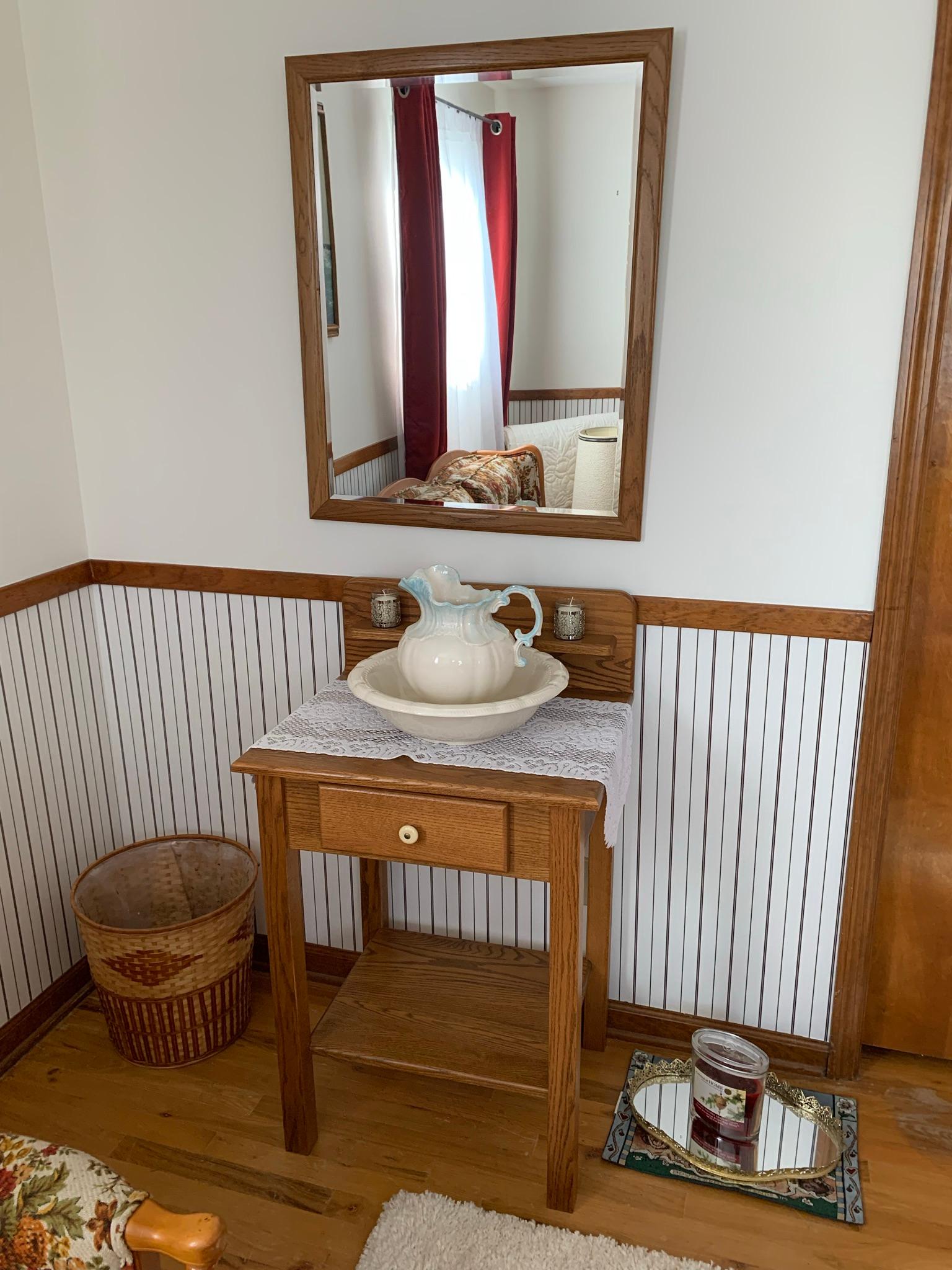 Wash Stand, Mirror, Wash Bowl & More.  See Photos