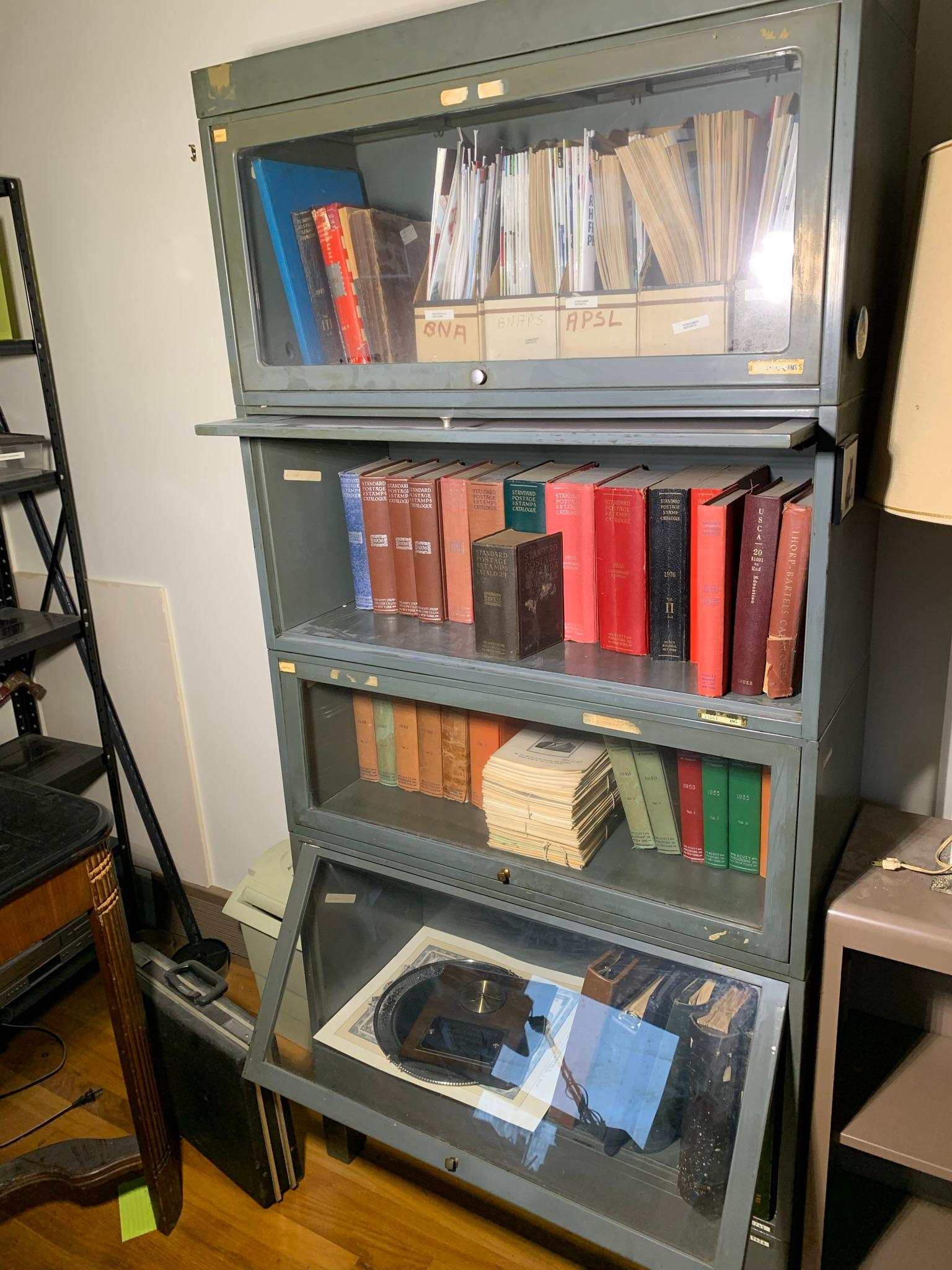 2 Hon Filing Cabinets,  Globe -Wernicke Stackable Shelving Unit, Assorted Books & Electronics