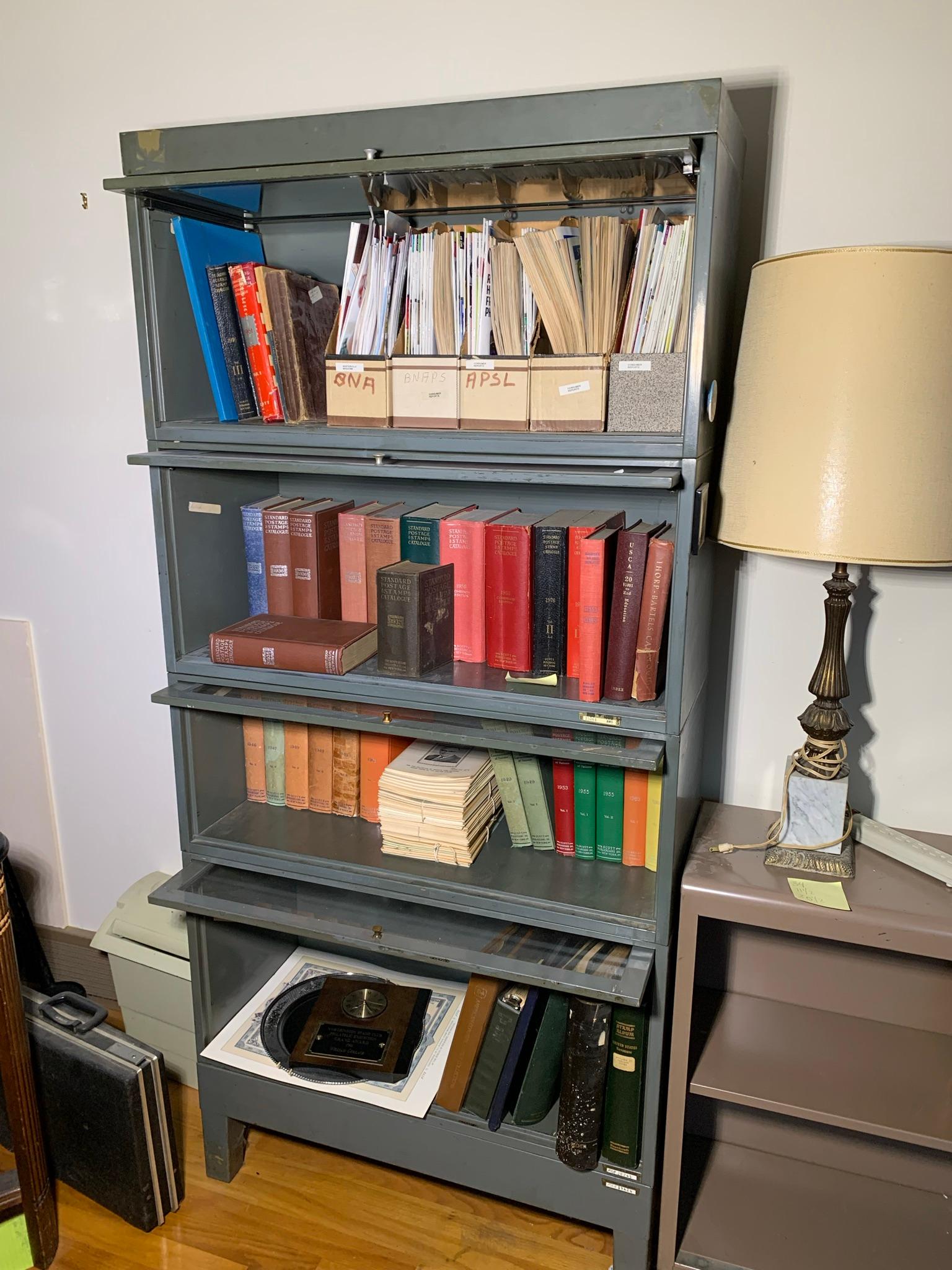 2 Hon Filing Cabinets,  Globe -Wernicke Stackable Shelving Unit, Assorted Books & Electronics