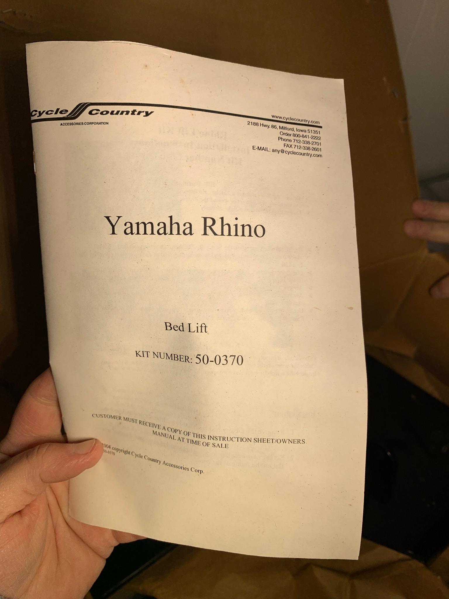 NEW 04 Yamaha Rhino 660 UTV  Bed Lift.  Kit Number 50-0370