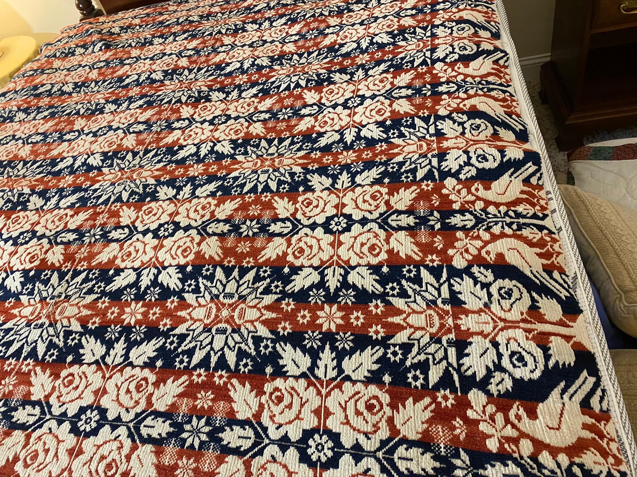 Early Antique Ohio Jacquard Coverlet Signed Winchester, OH