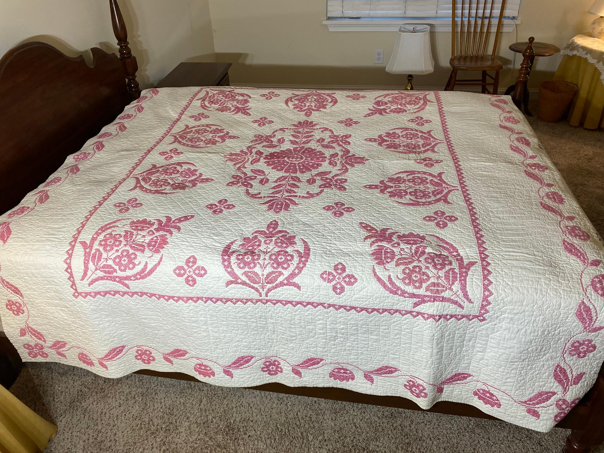 Large early quilt - Amazing Redwork Embroidery!