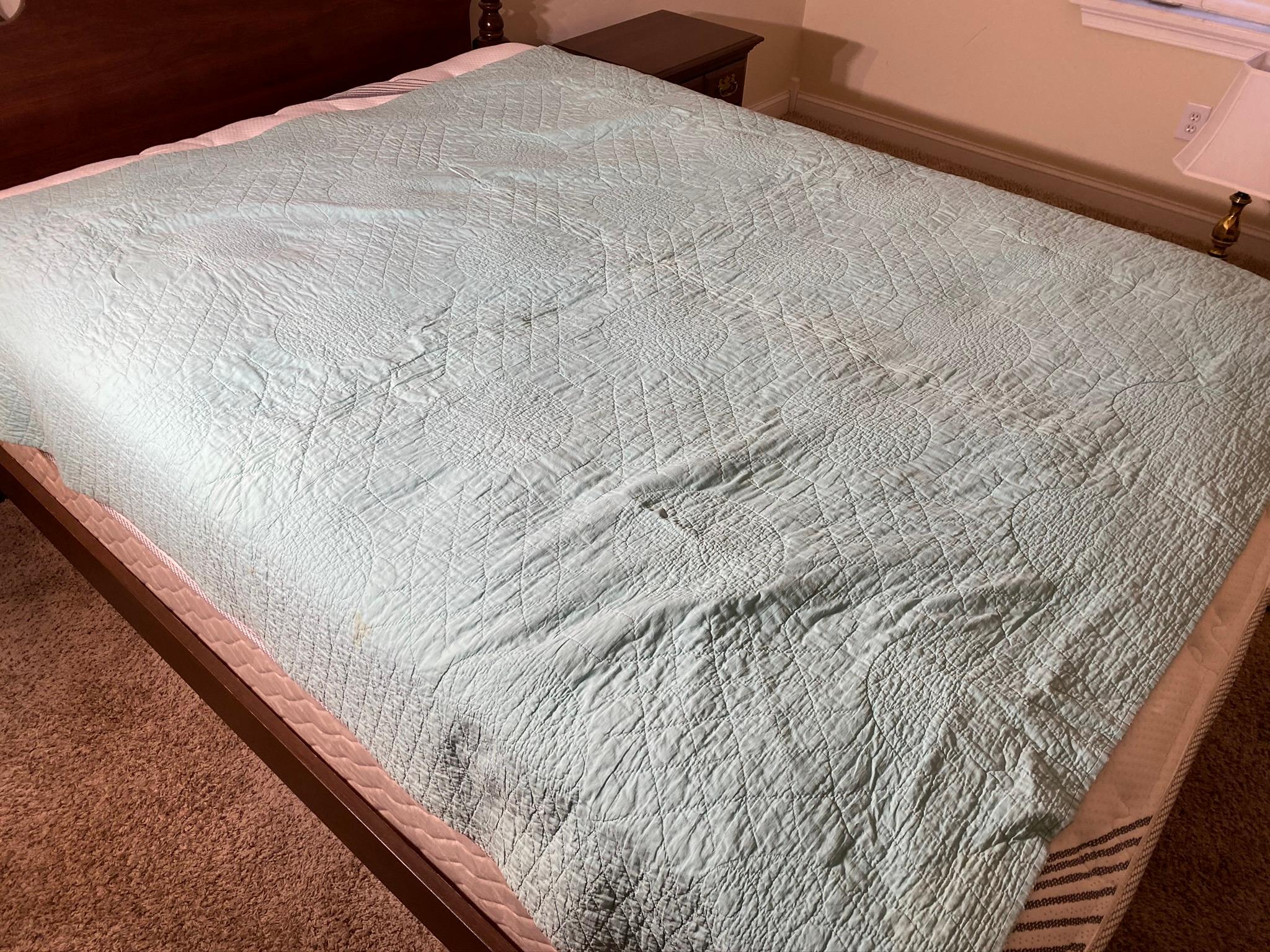 Antique Blue Quilt with Diamonds - Hand Stitched
