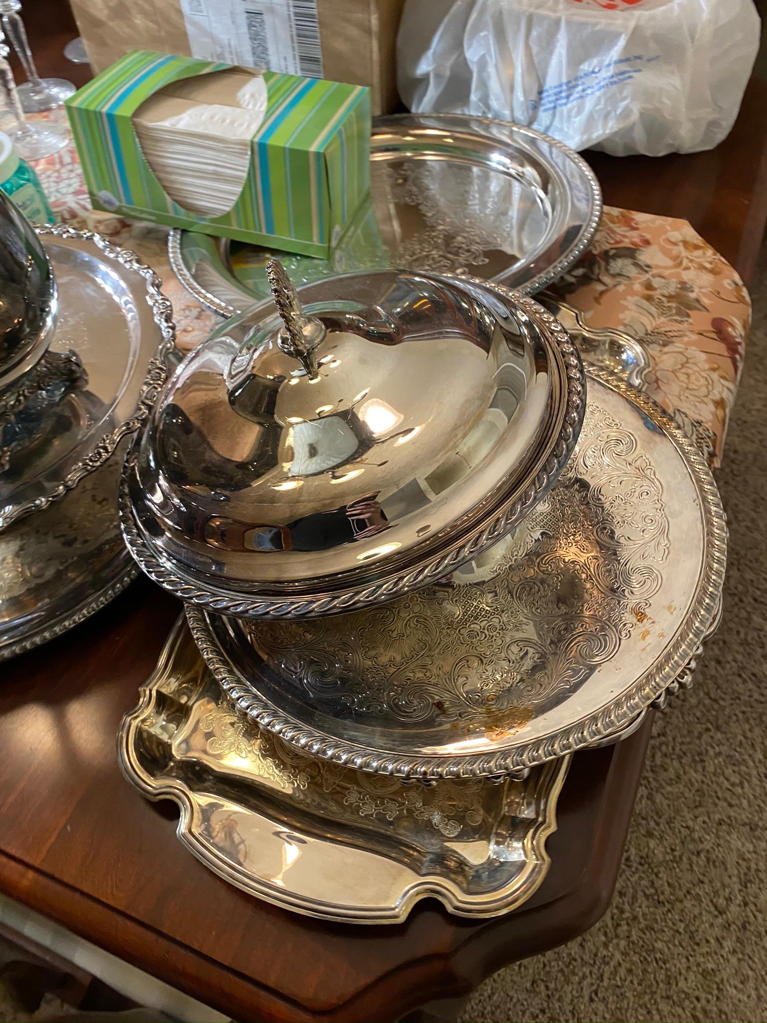 Items on table lot including Silverplate