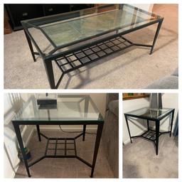 Glass Top Coffee Table with 2 Matching  Side Stands