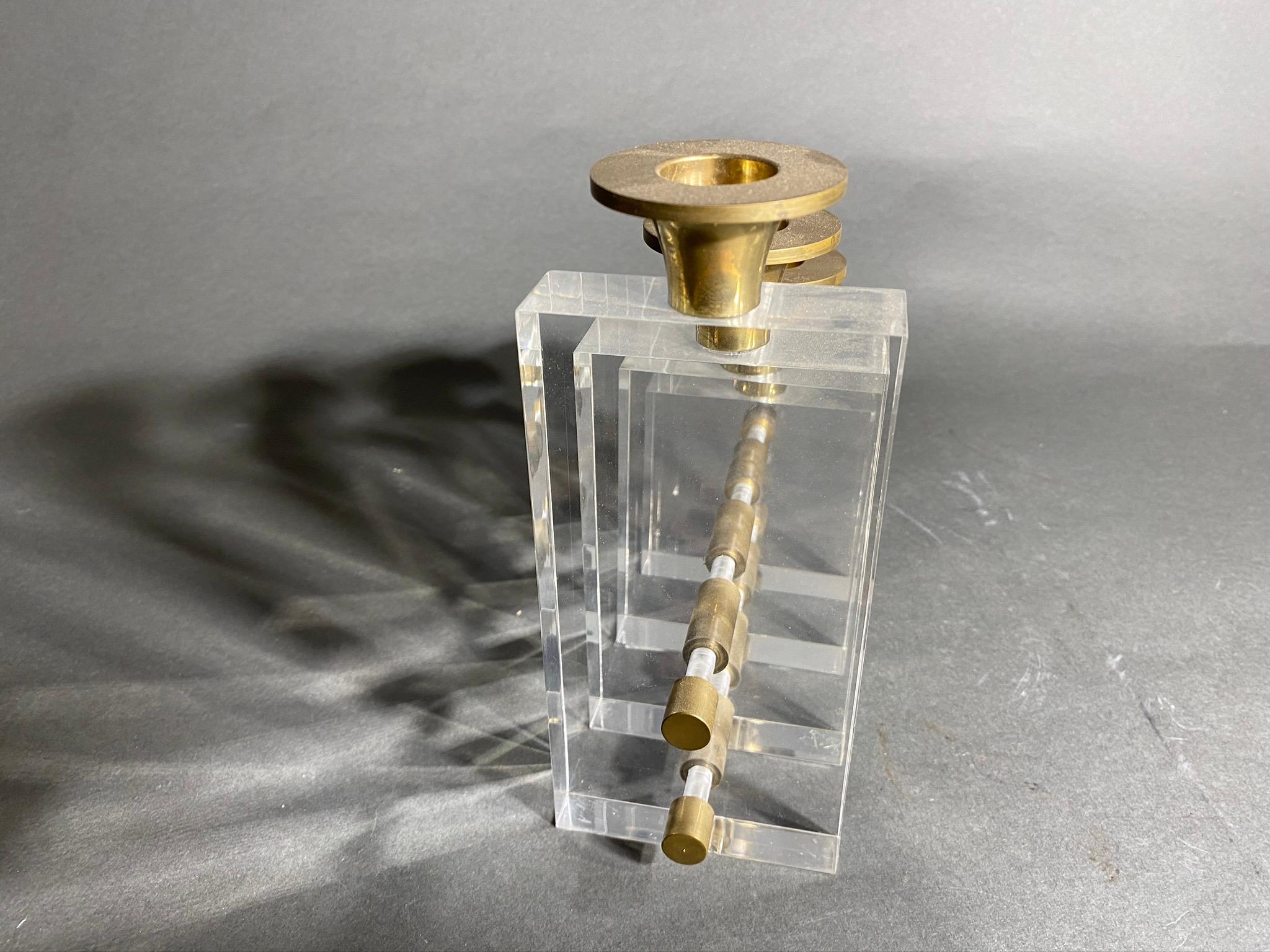 Lucite and brass retro vintage candle holder