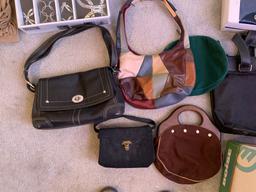 Purses, Shoe Rack, Night Stands, Avon Bottles, Baskets, New Crock Pot & More