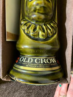 Old Crow Chessmen Ceramics Light Queen & Dark King.  Jim Beam Decanter Car