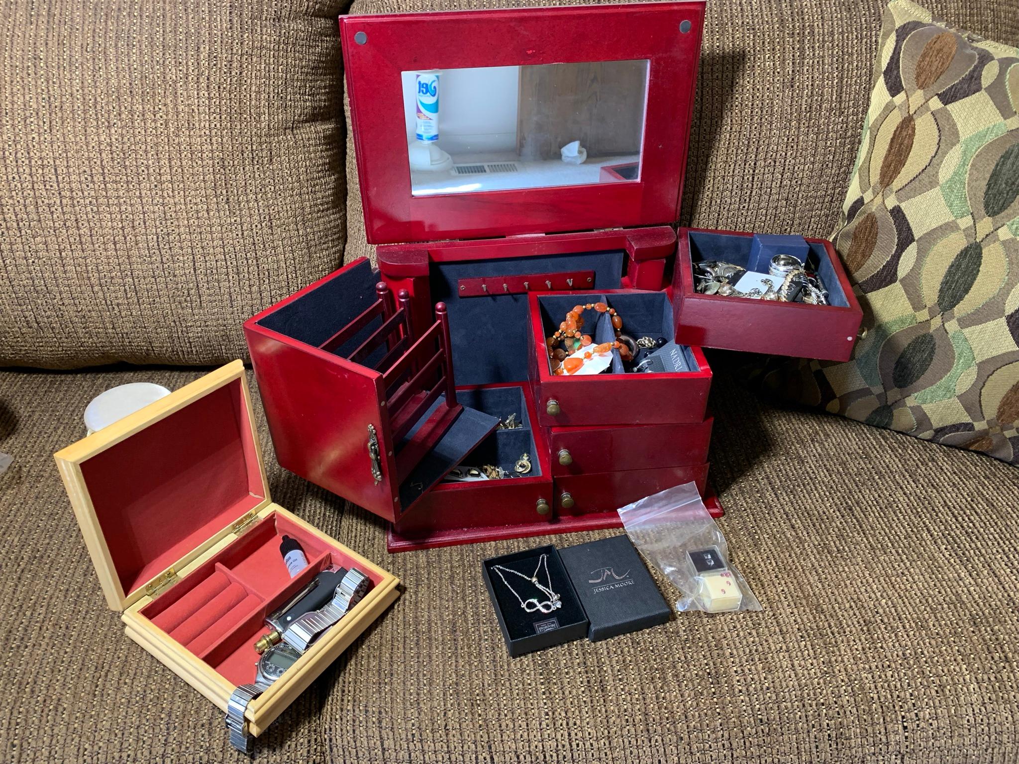 Jewelry Chest, Costume Jewelry, Zippo Lighter & Contents