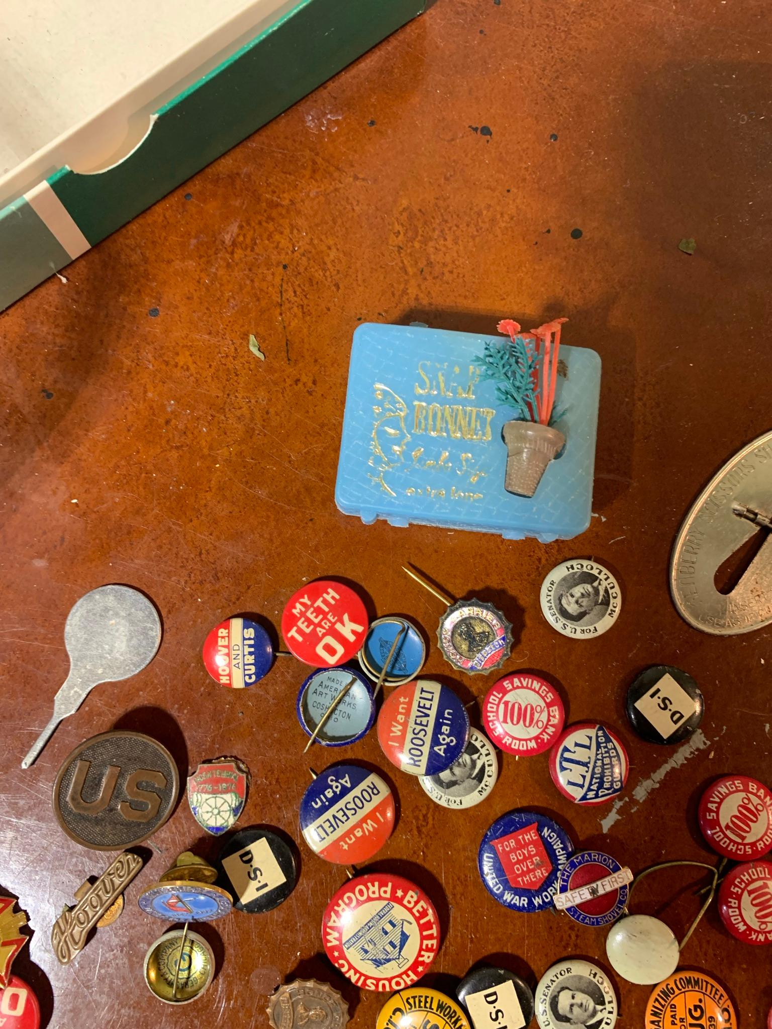 Group of Vintage Button Pins & Badges including some Political