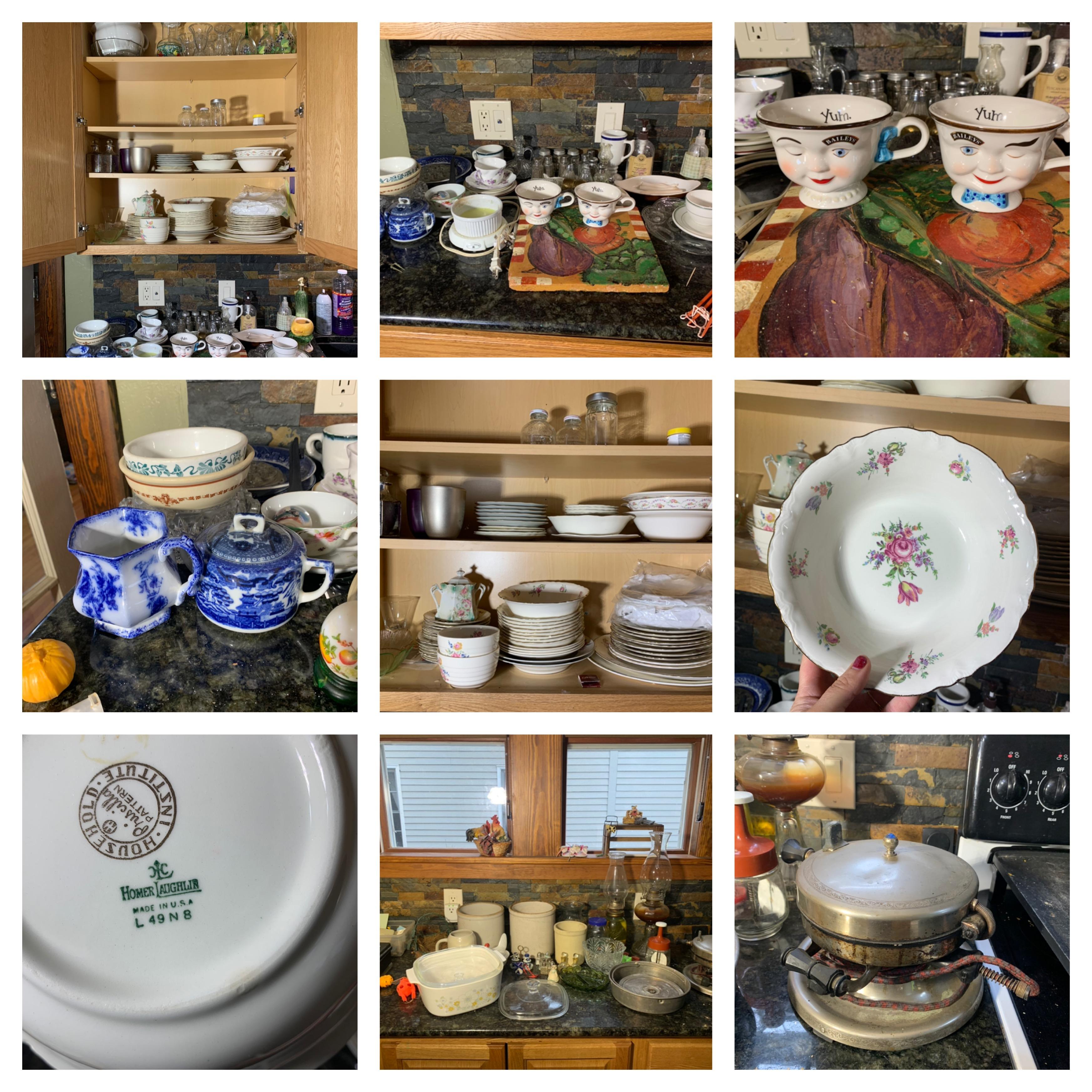 Kitchen Cleanout -  Dishes, China by Homer Laughlin, Glassware, Antique Waffle Iron & More