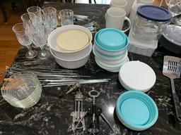 Great Group of Kitchen Items, Containers, Baking Items, Stemware, Glassware, Drink Stirrers, Mugs, &