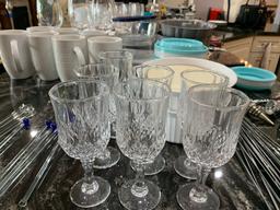 Great Group of Kitchen Items, Containers, Baking Items, Stemware, Glassware, Drink Stirrers, Mugs, &