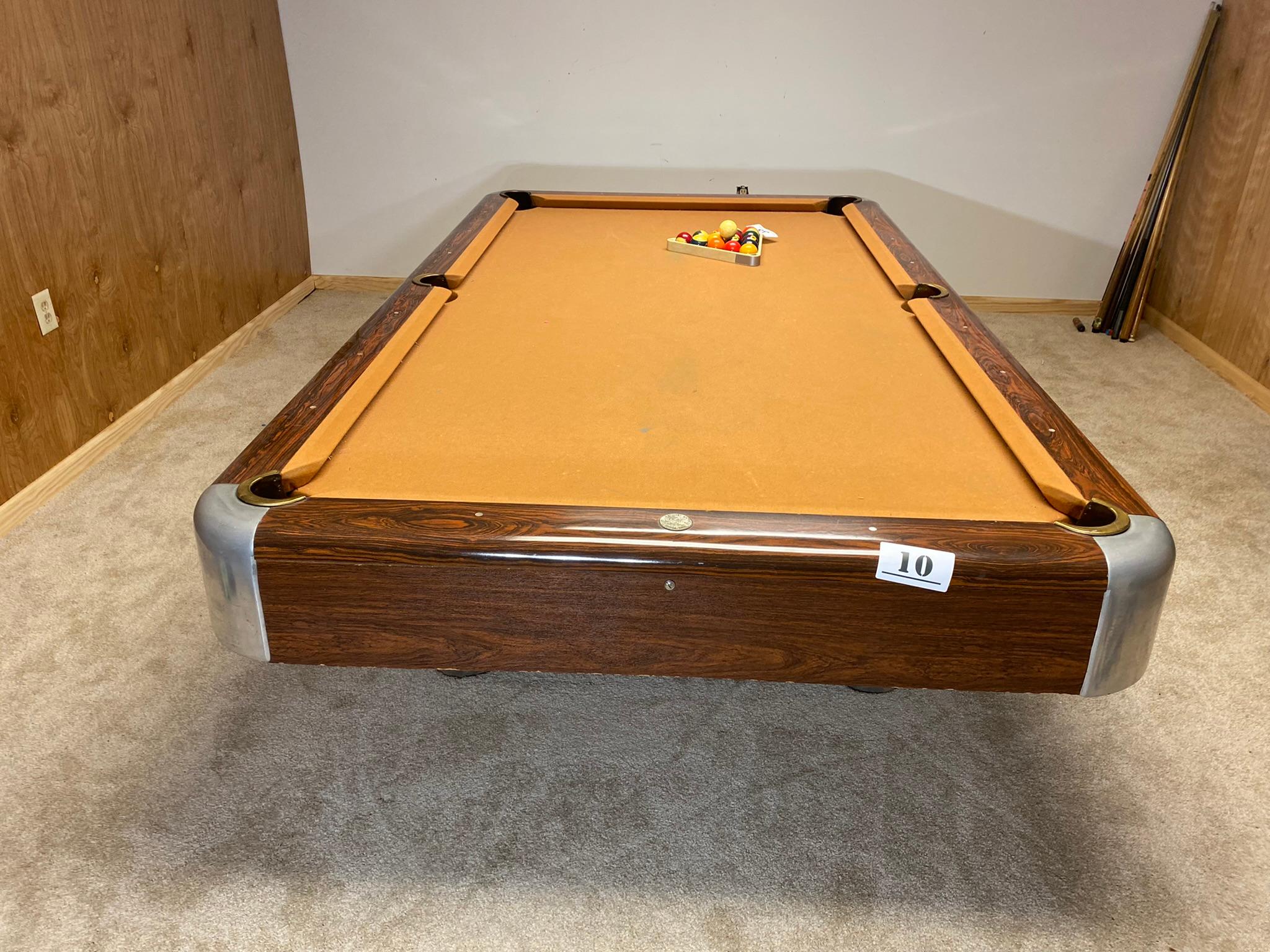 Vintage Mid Century Modern 8.5' Slate Pool Table by Edison Billiard Ohio