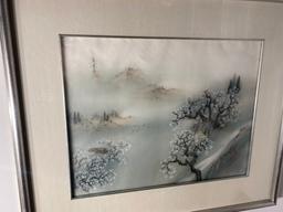 Vintage Japanese Mountain Scene Silk Painting - Signed