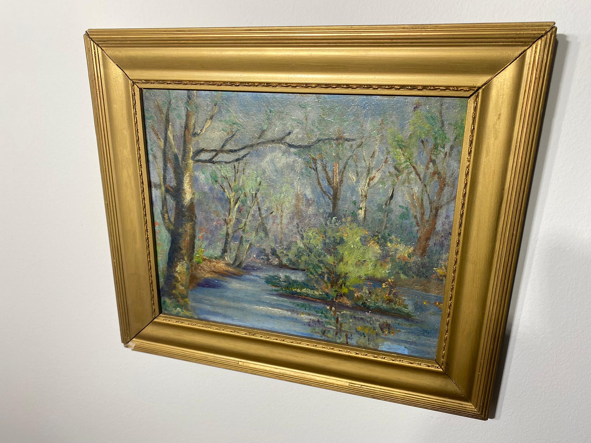 Vintage Oil on Board Impressionist Painting Swamp Scene