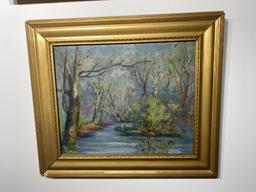 Vintage Oil on Board Impressionist Painting Swamp Scene
