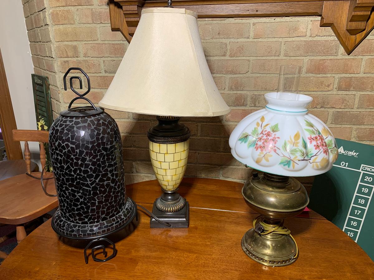 Electrified Oil Lamp, Decorative Mosaic Candle Holder & Table Lamp