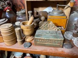 Contents of 3 Shelves Lot - Antiques, Advertising