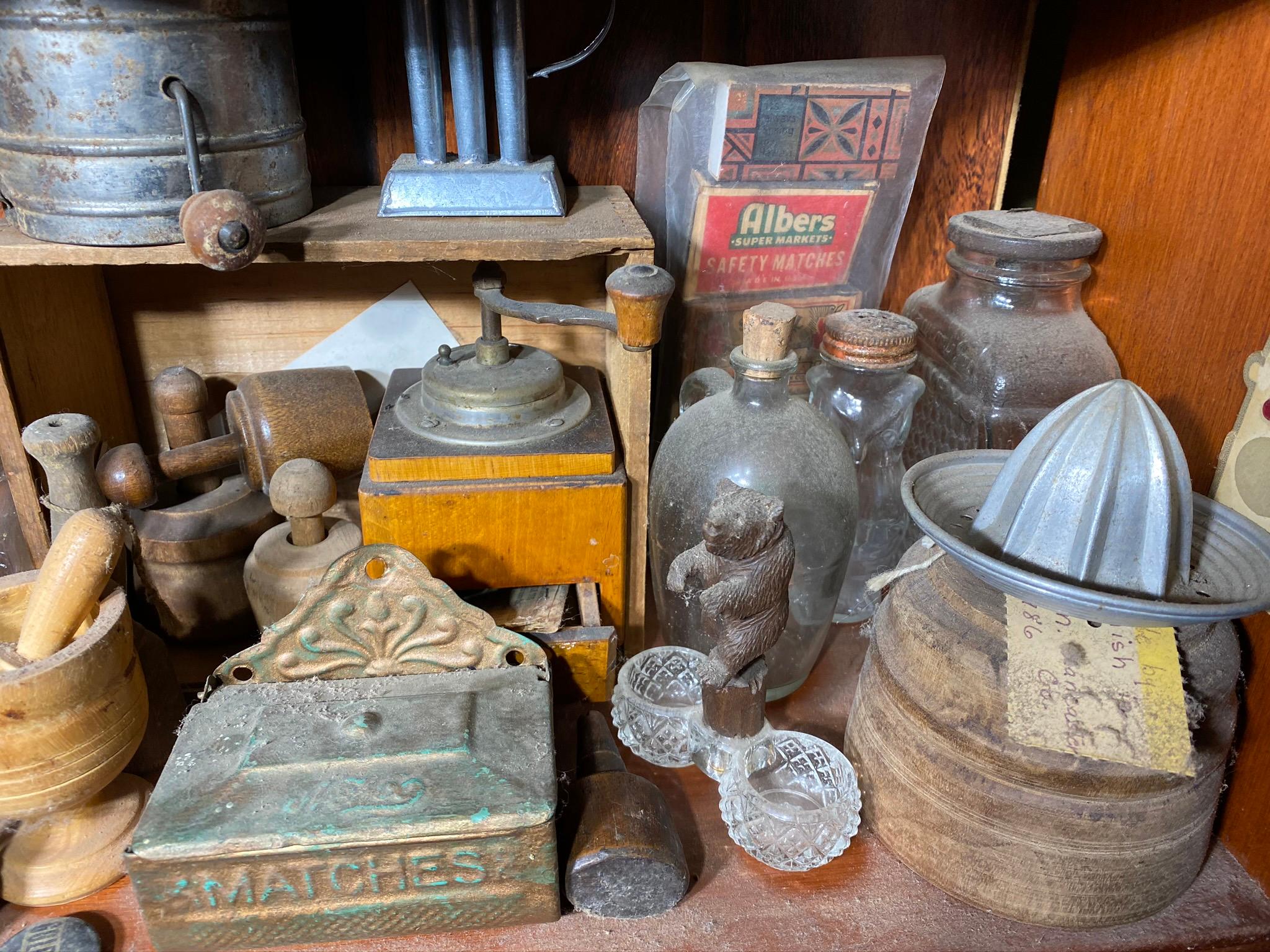 Contents of 3 Shelves Lot - Antiques, Advertising