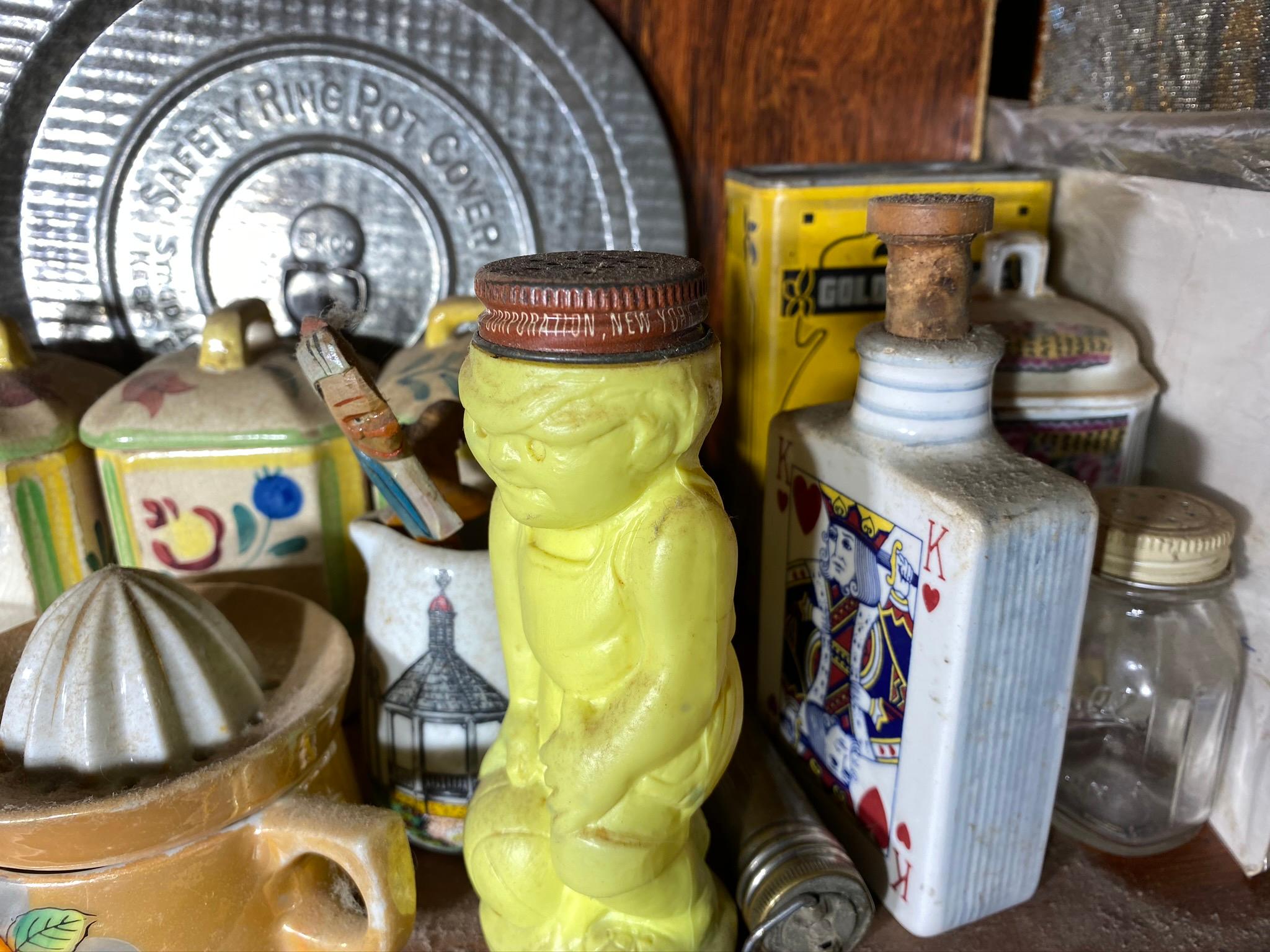 Contents of 3 Shelves Lot - Antiques, Advertising