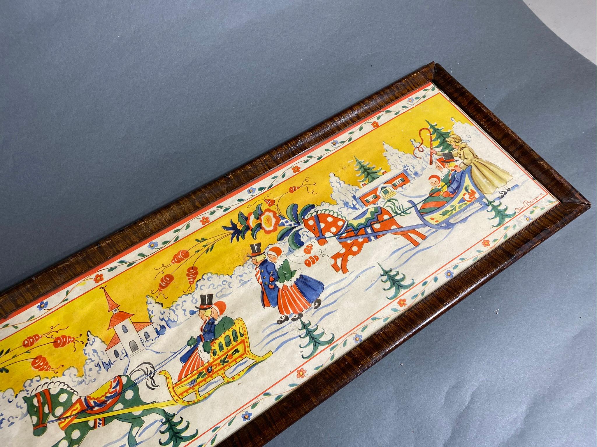 Vintage Swedish Christmas Scene Print in Frame