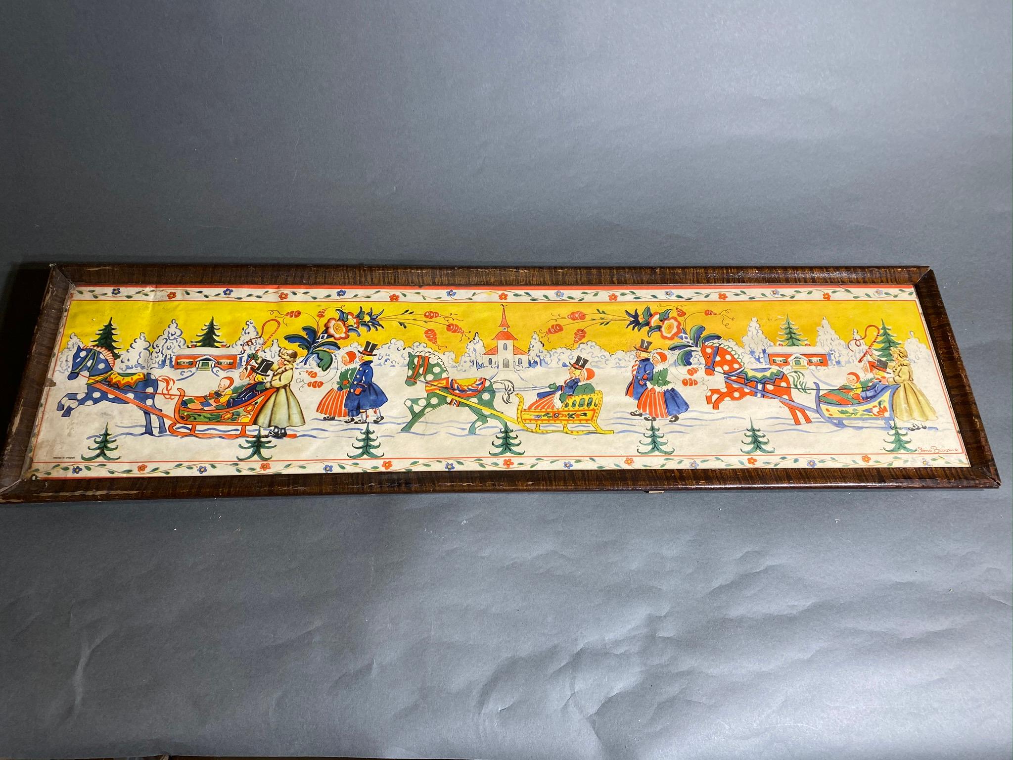 Vintage Swedish Christmas Scene Print in Frame