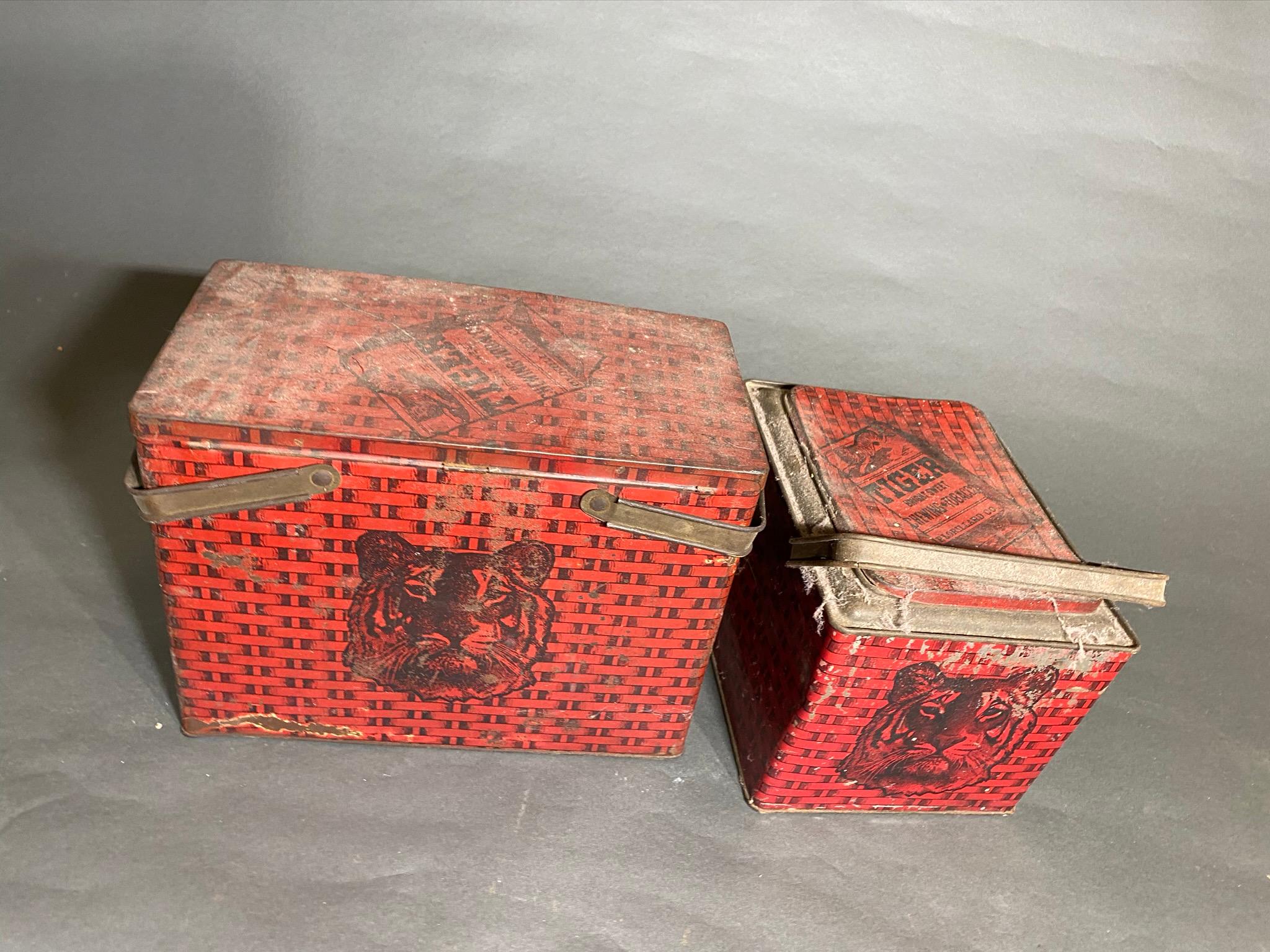 2 Antique Tiger Chewing Tobacco Tins