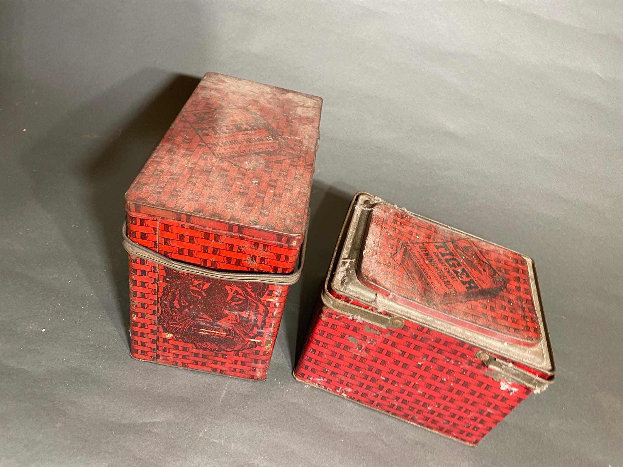 2 Antique Tiger Chewing Tobacco Tins