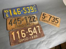 4 Antique License Plates, Ohio, Wisconsin