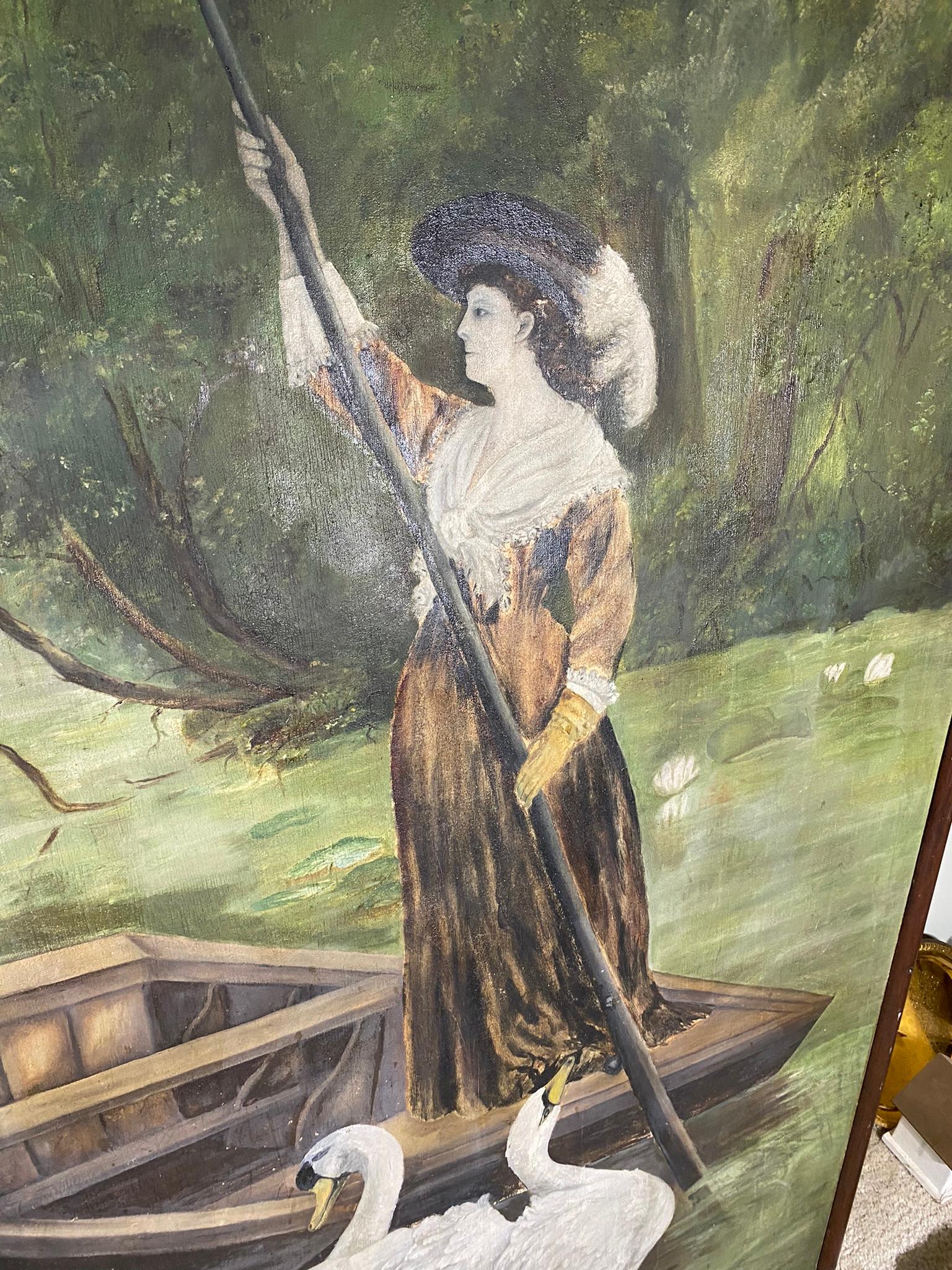 Huge Unusual Oil on Canvas Painting of a Lady c.1900