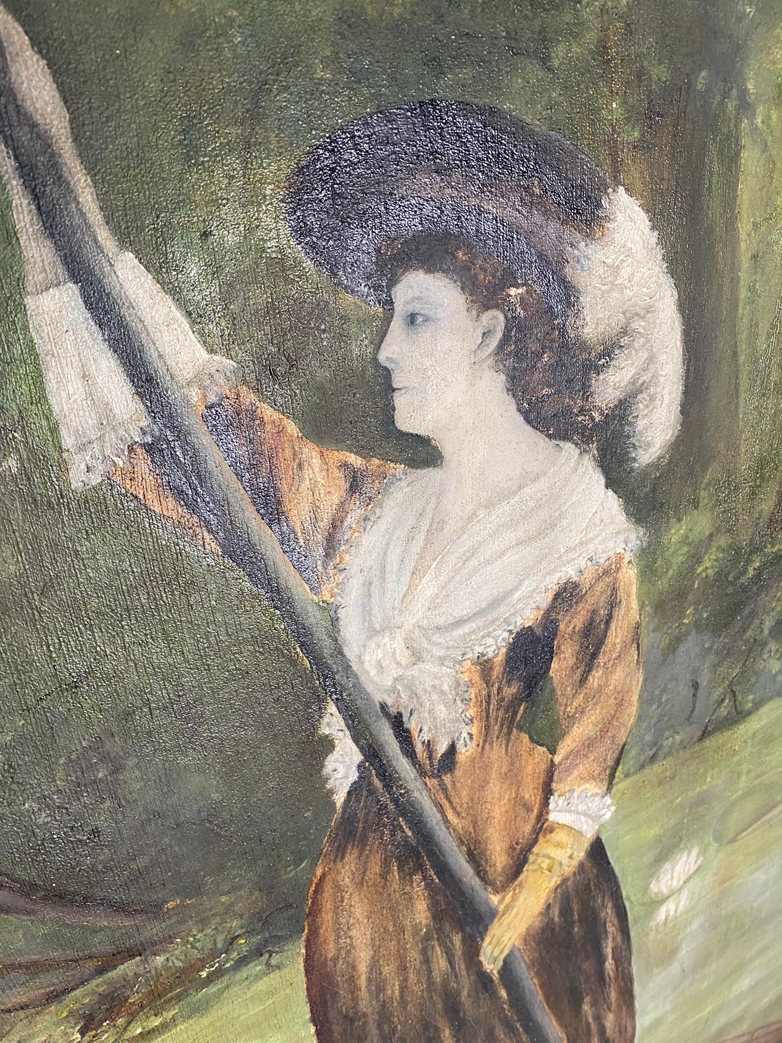Huge Unusual Oil on Canvas Painting of a Lady c.1900