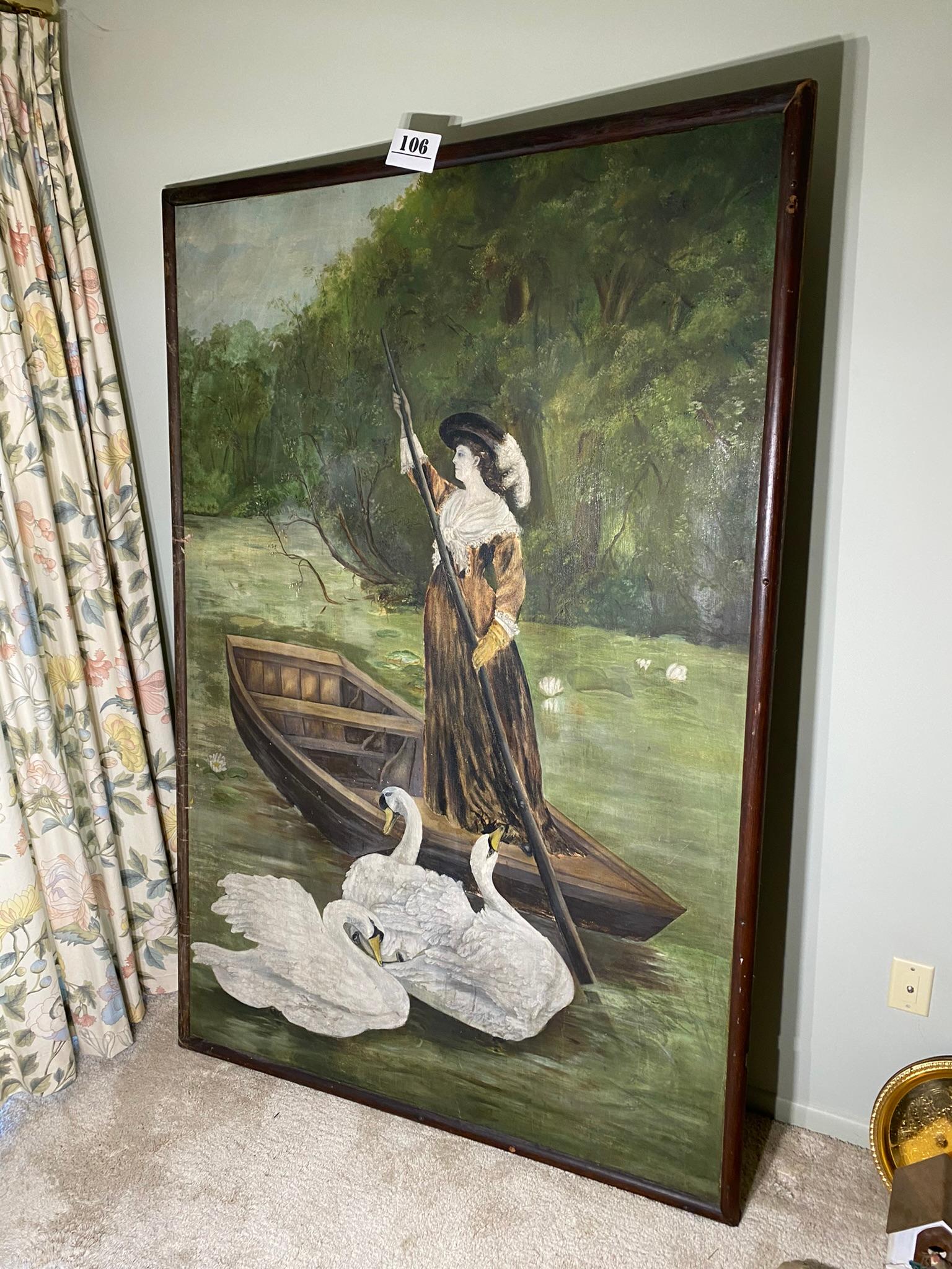 Huge Unusual Oil on Canvas Painting of a Lady c.1900