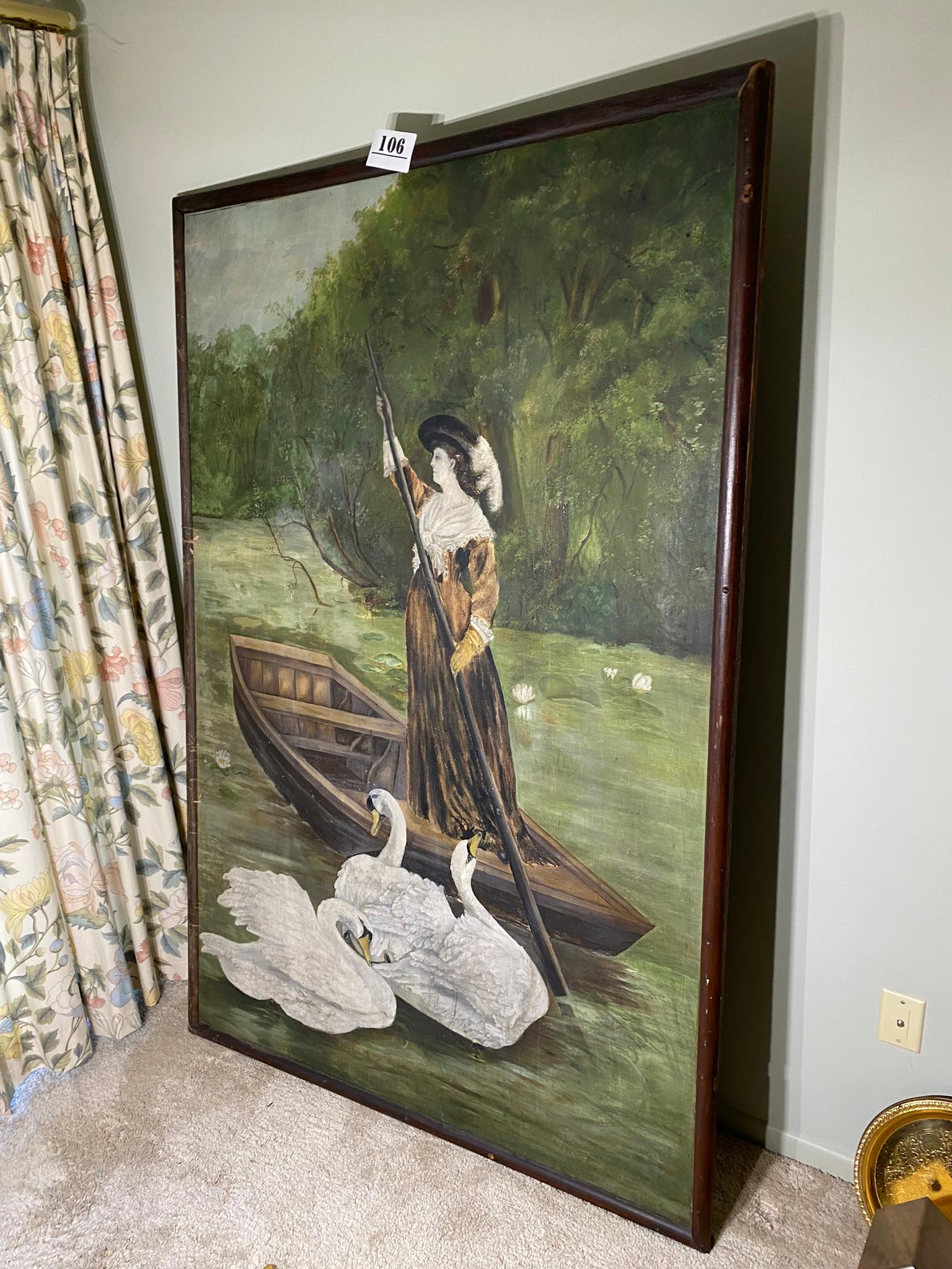 Huge Unusual Oil on Canvas Painting of a Lady c.1900