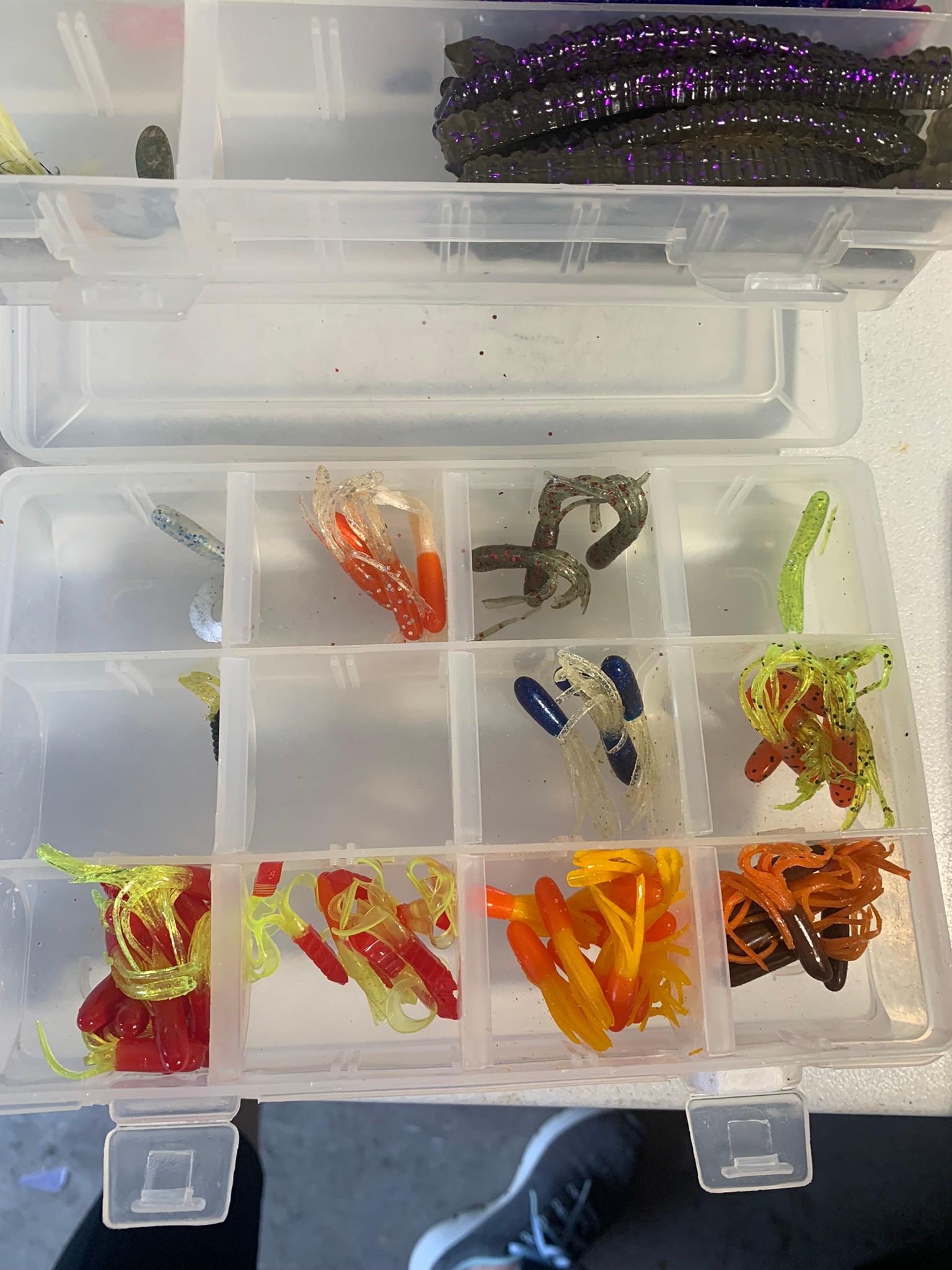 Large Group of Soft Bait Lures with Storage Boxes