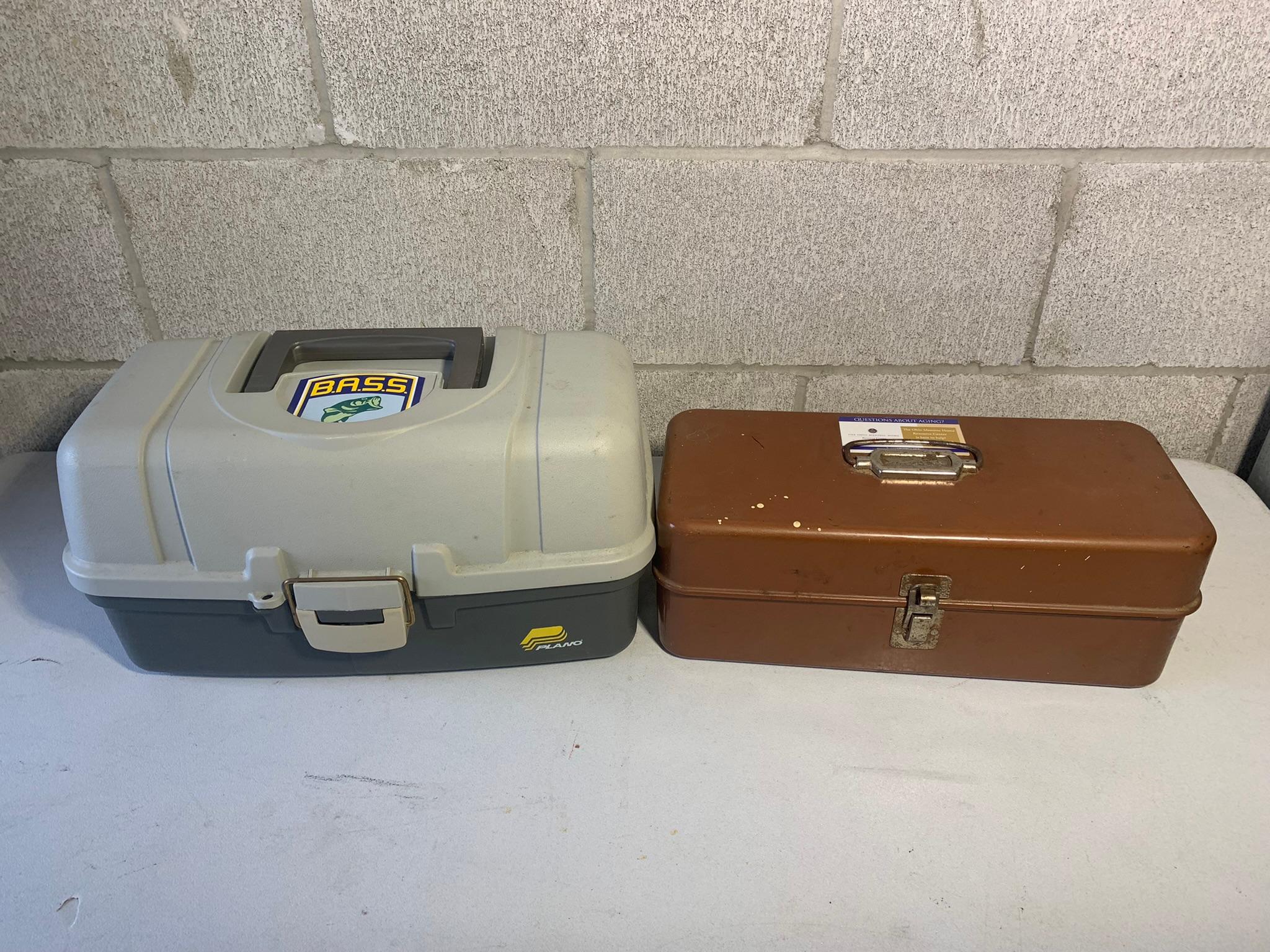 2 Tackle Boxes with Assorted Fishing Supplies - Hooks, Gold Cup Casting Line, Weights, Bobbers & Mor