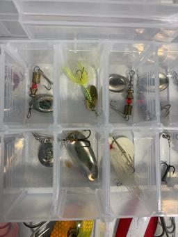 2 Fishing  Tackle Storage Containers Full of  Spoon Bait Fishing Lures, Jig Lures, & Hard Bait