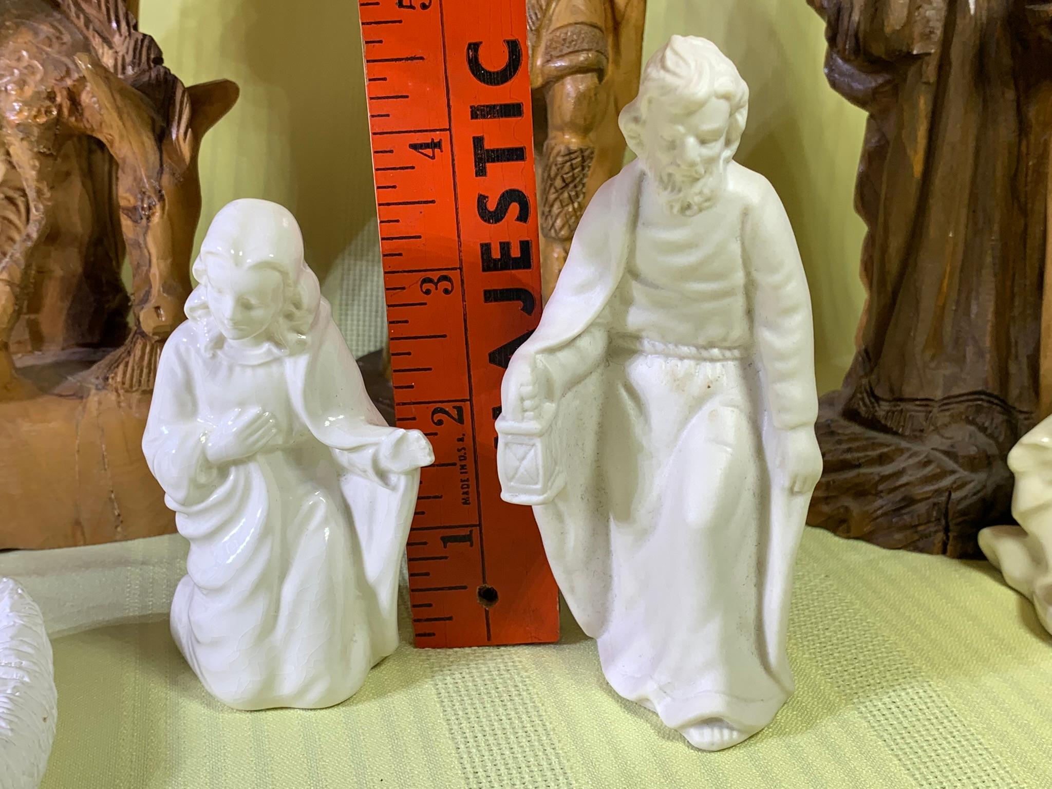 Group of Religious Statues Carved Wood & Ceramic